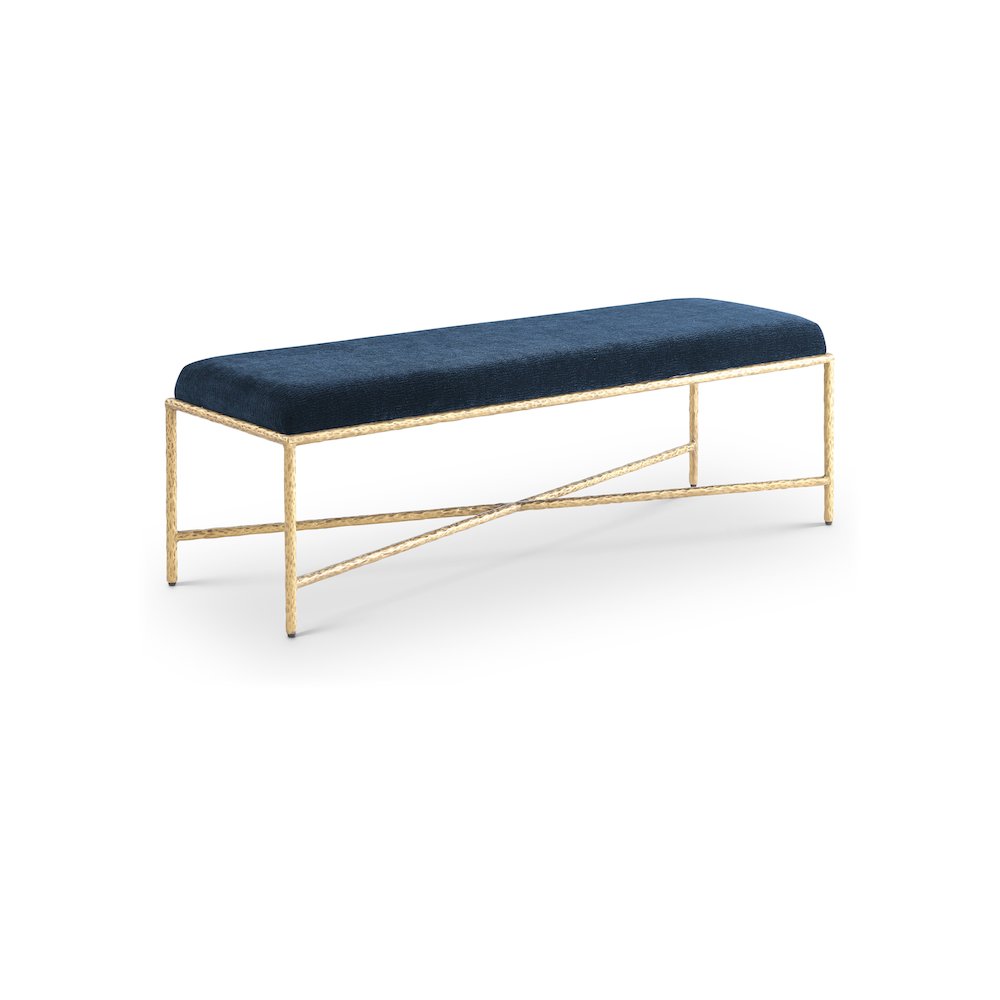 Valley Navy Chenille Fabric Bench. Picture 1