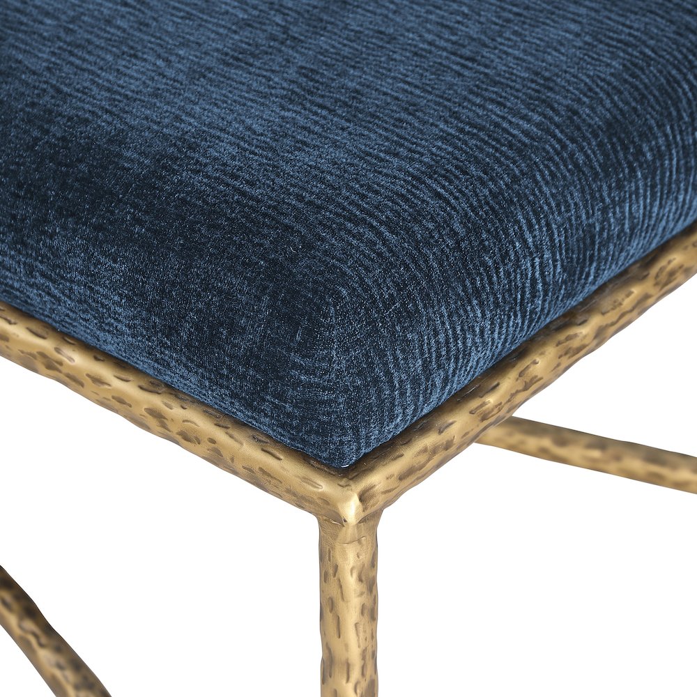 Valley Navy Chenille Fabric Bench. Picture 5