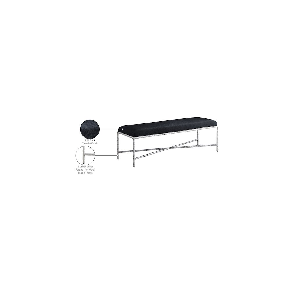Valley Black Chenille Fabric Bench. Picture 7