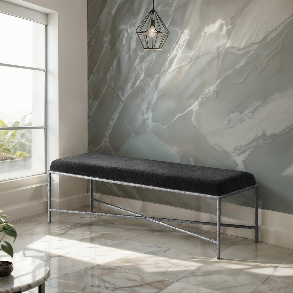 Valley Black Chenille Fabric Bench. Picture 2