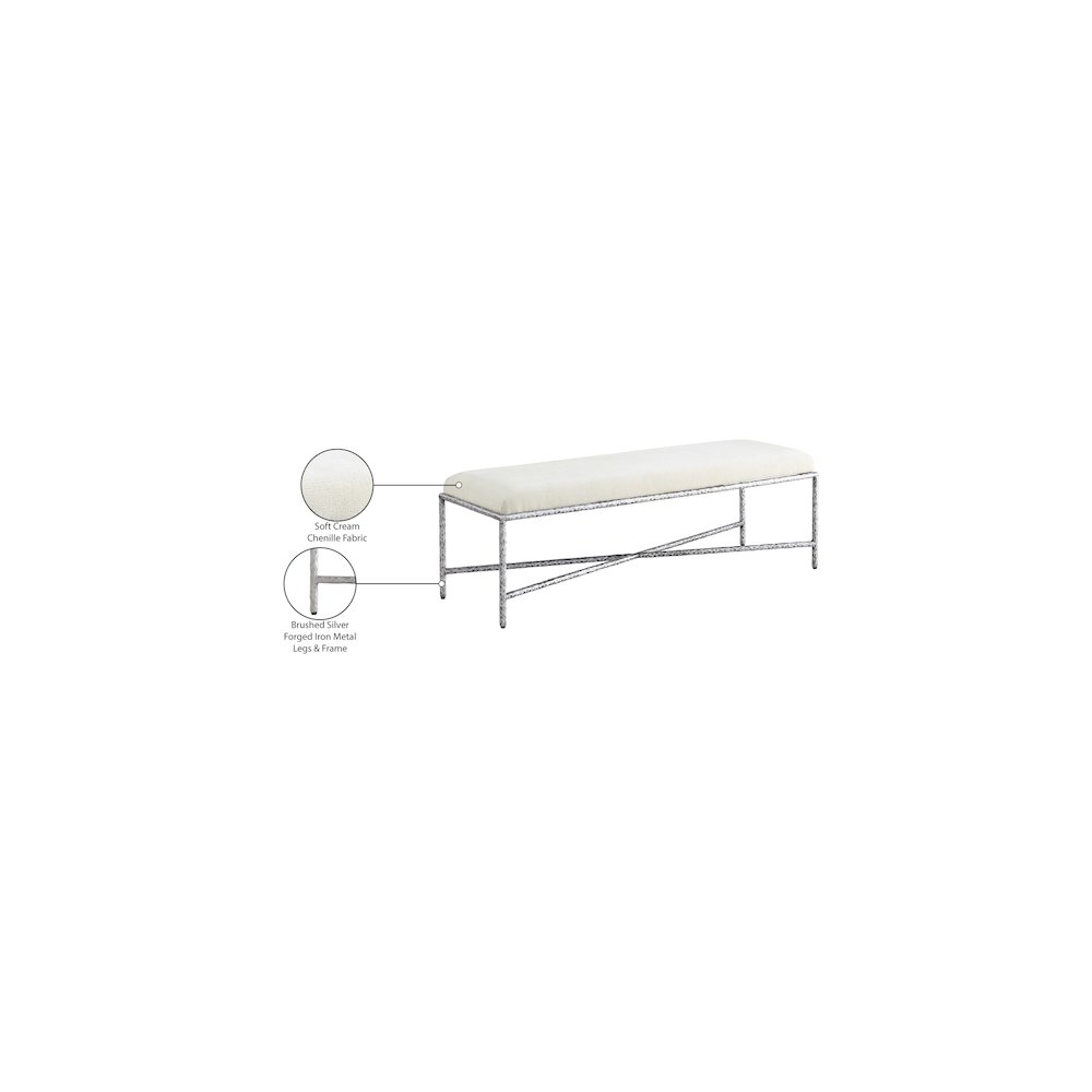 Valley Cream Chenille Fabric Bench. Picture 7