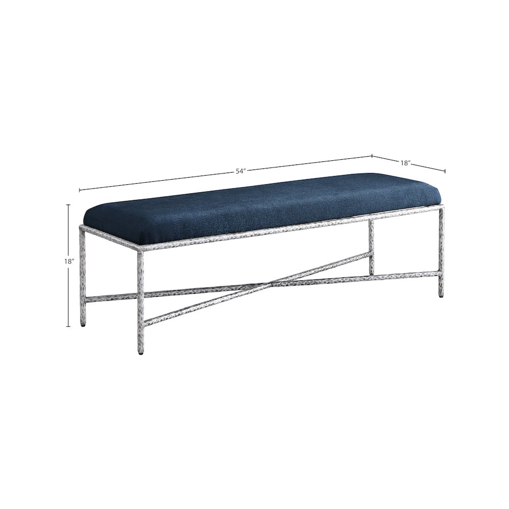 Valley Navy Chenille Fabric Bench. Picture 6