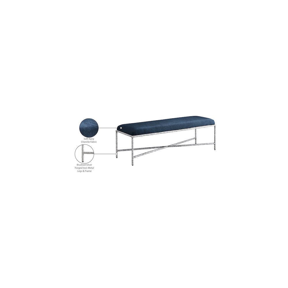 Valley Navy Chenille Fabric Bench. Picture 7