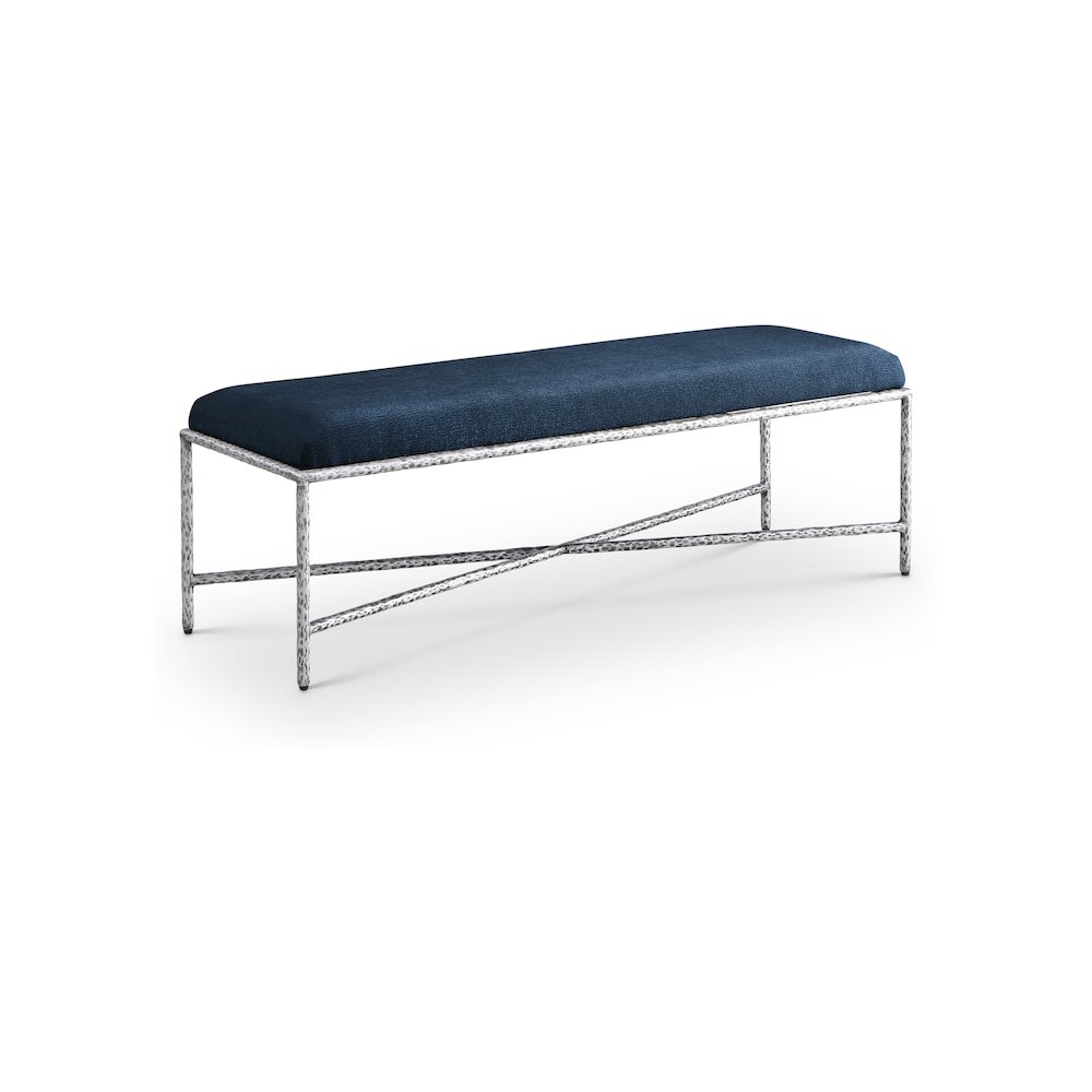 Valley Navy Chenille Fabric Bench. Picture 1