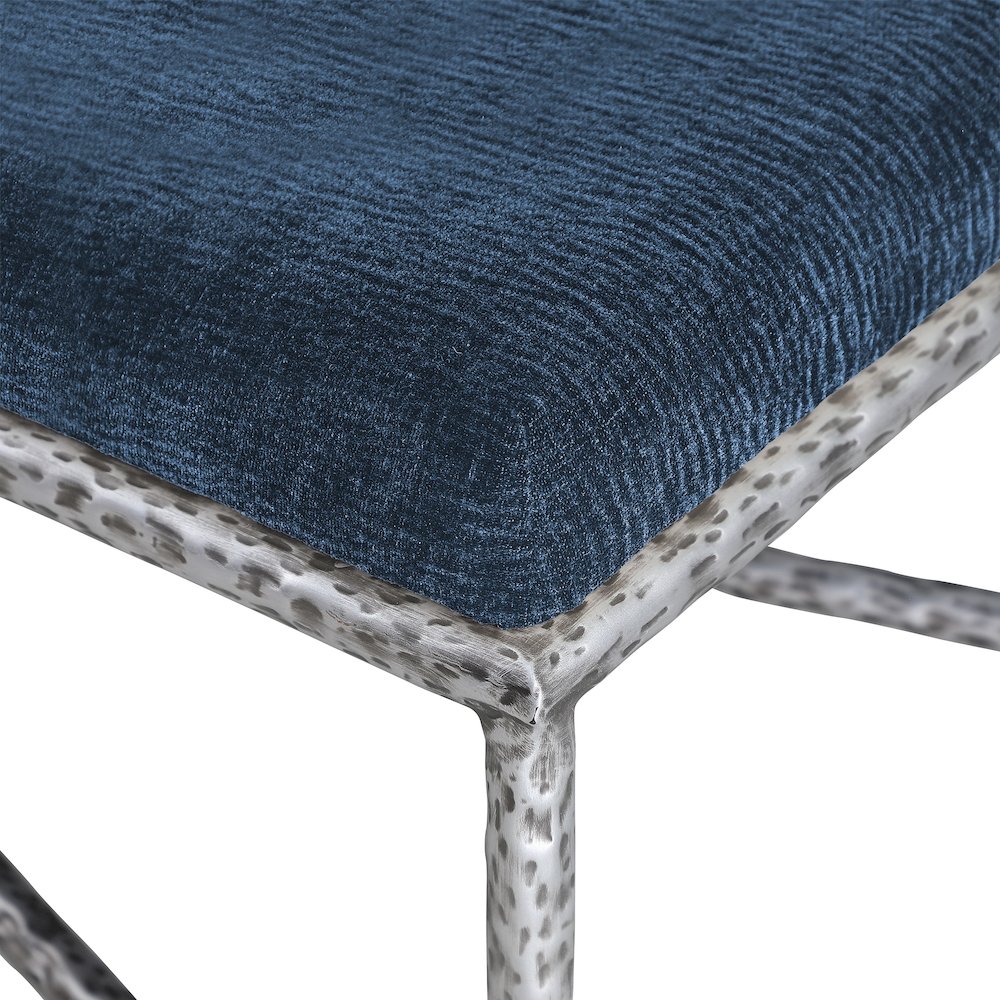 Valley Navy Chenille Fabric Bench. Picture 5
