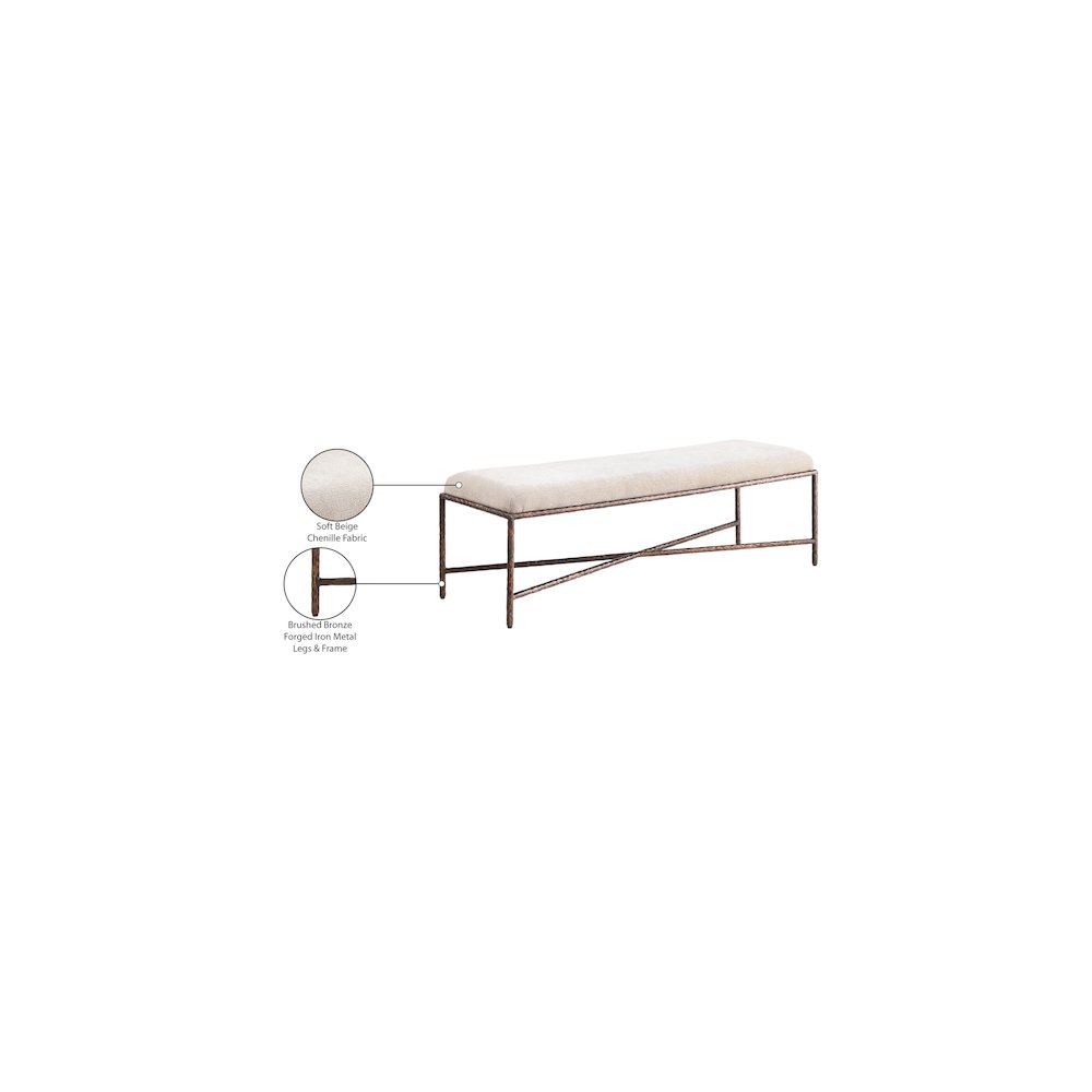 Valley Beige Chenille Fabric Bench. Picture 7
