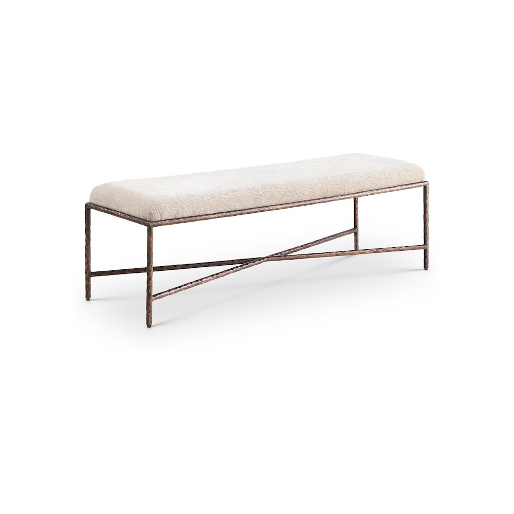 Valley Beige Chenille Fabric Bench. Picture 1