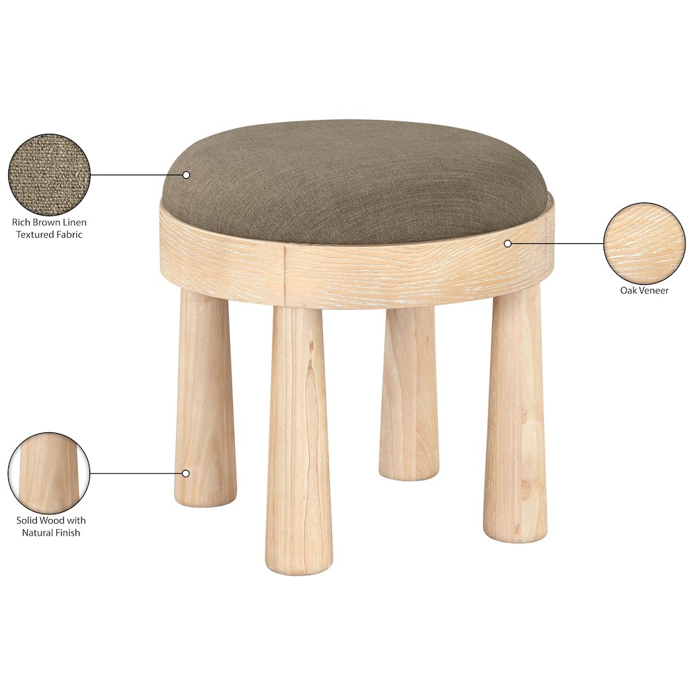 Larea Brown Linen Textured Fabric Upholstered Ottoman. Picture 7