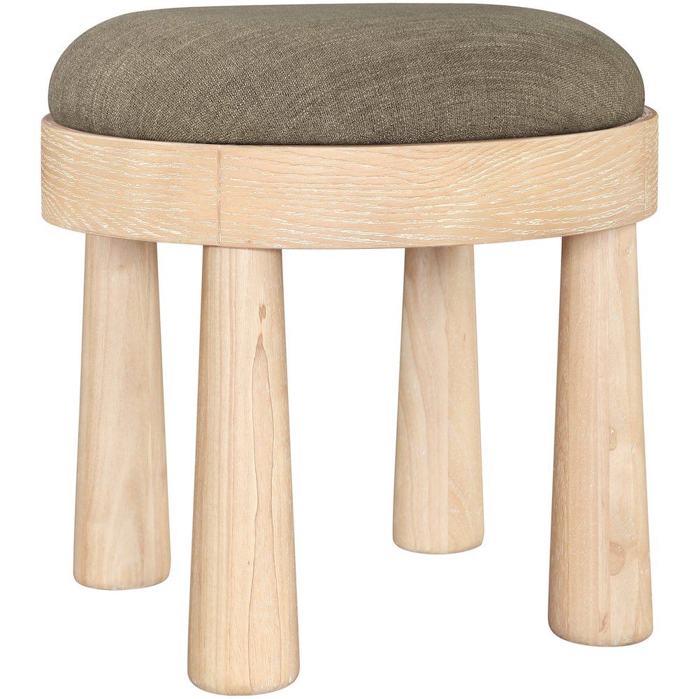 Larea Brown Linen Textured Fabric Upholstered Ottoman. Picture 3