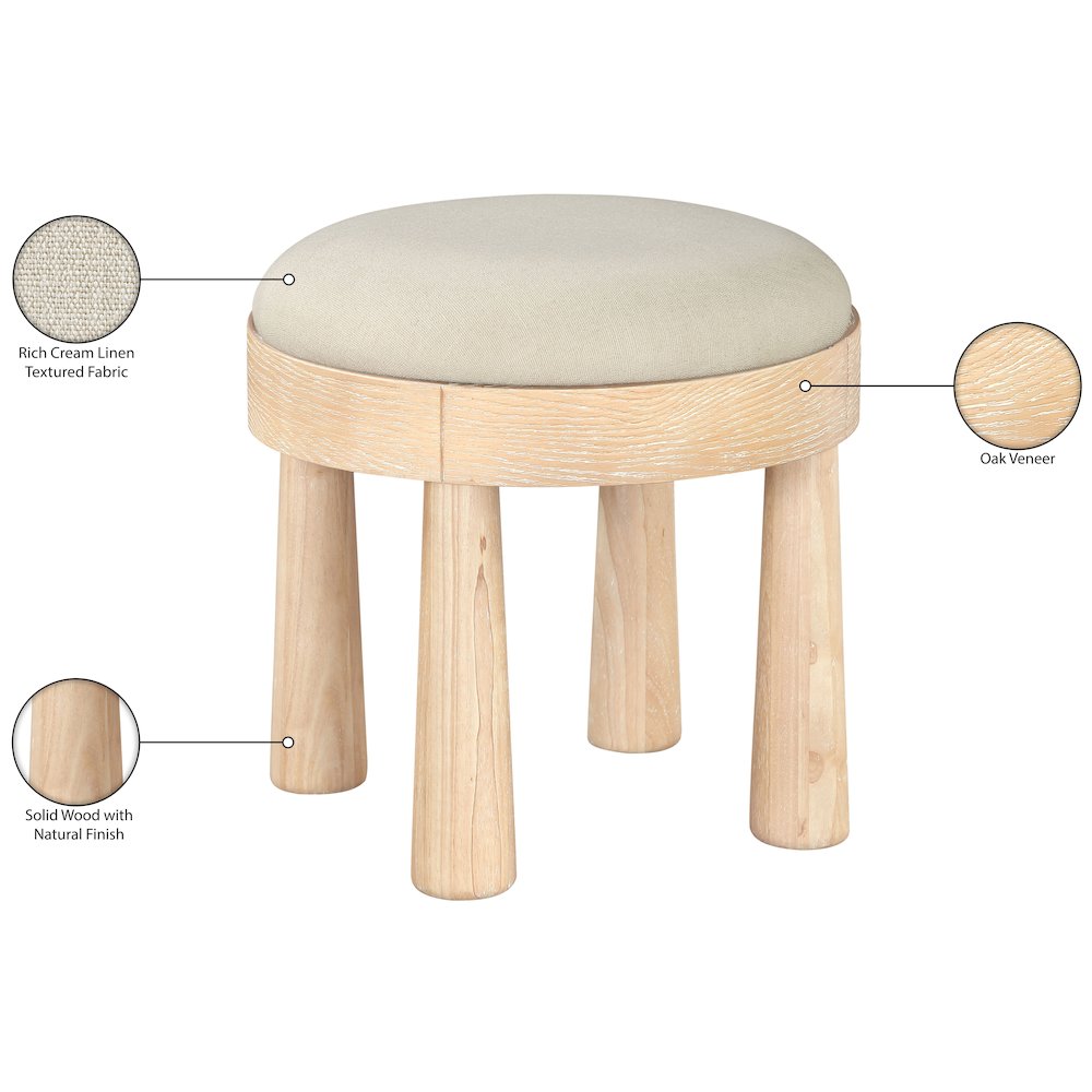 Larea Cream Linen Textured Fabric Upholstered Ottoman. Picture 7
