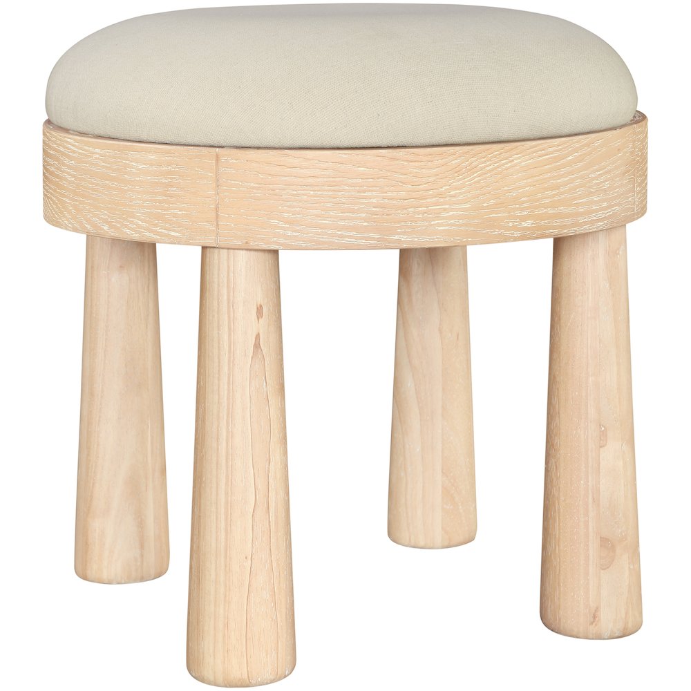 Larea Cream Linen Textured Fabric Upholstered Ottoman. Picture 3