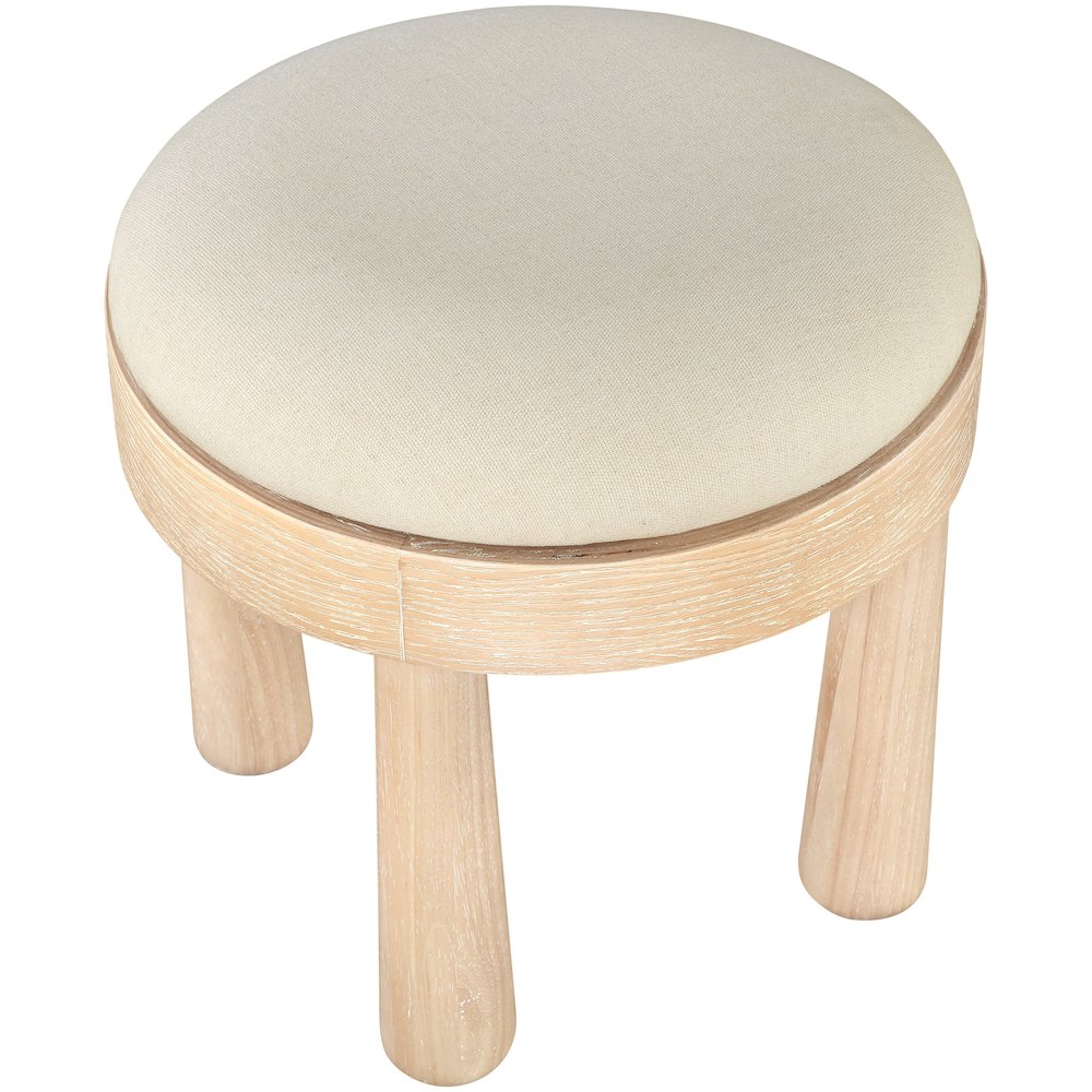 Larea Cream Linen Textured Fabric Upholstered Ottoman. Picture 4