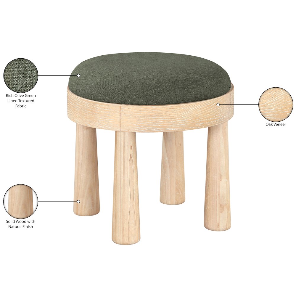 Larea Olive Linen Textured Fabric Upholstered Ottoman. Picture 7