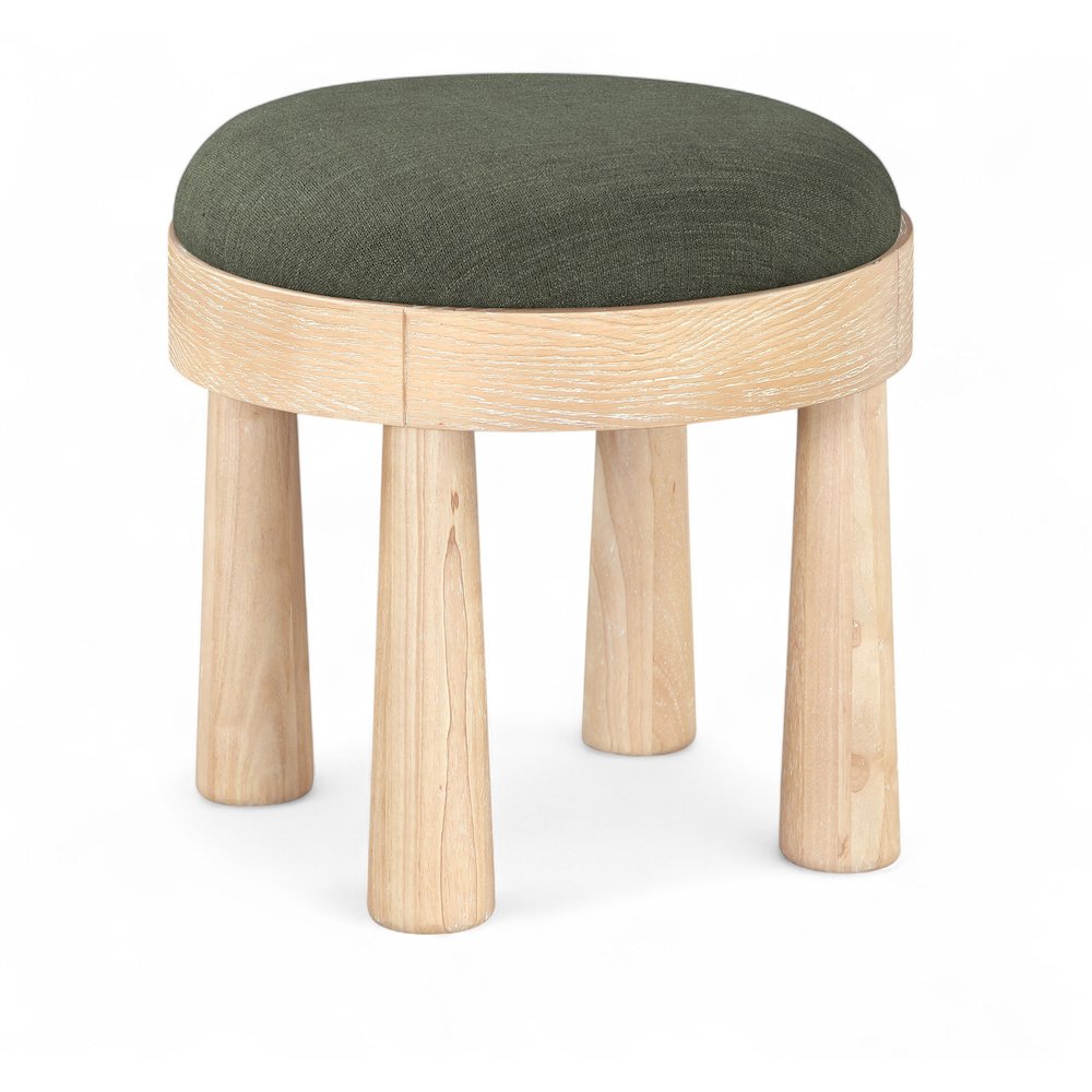 Larea Olive Linen Textured Fabric Upholstered Ottoman. Picture 1