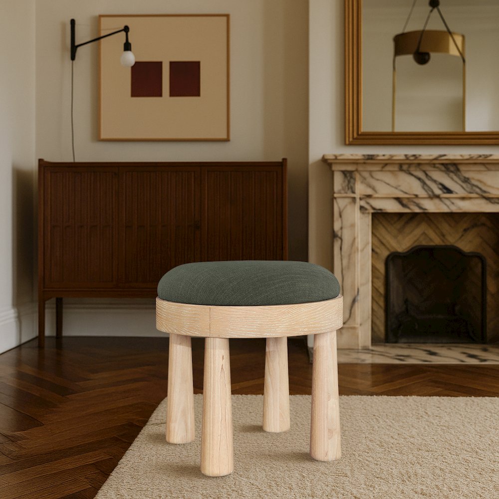 Larea Olive Linen Textured Fabric Upholstered Ottoman. Picture 2