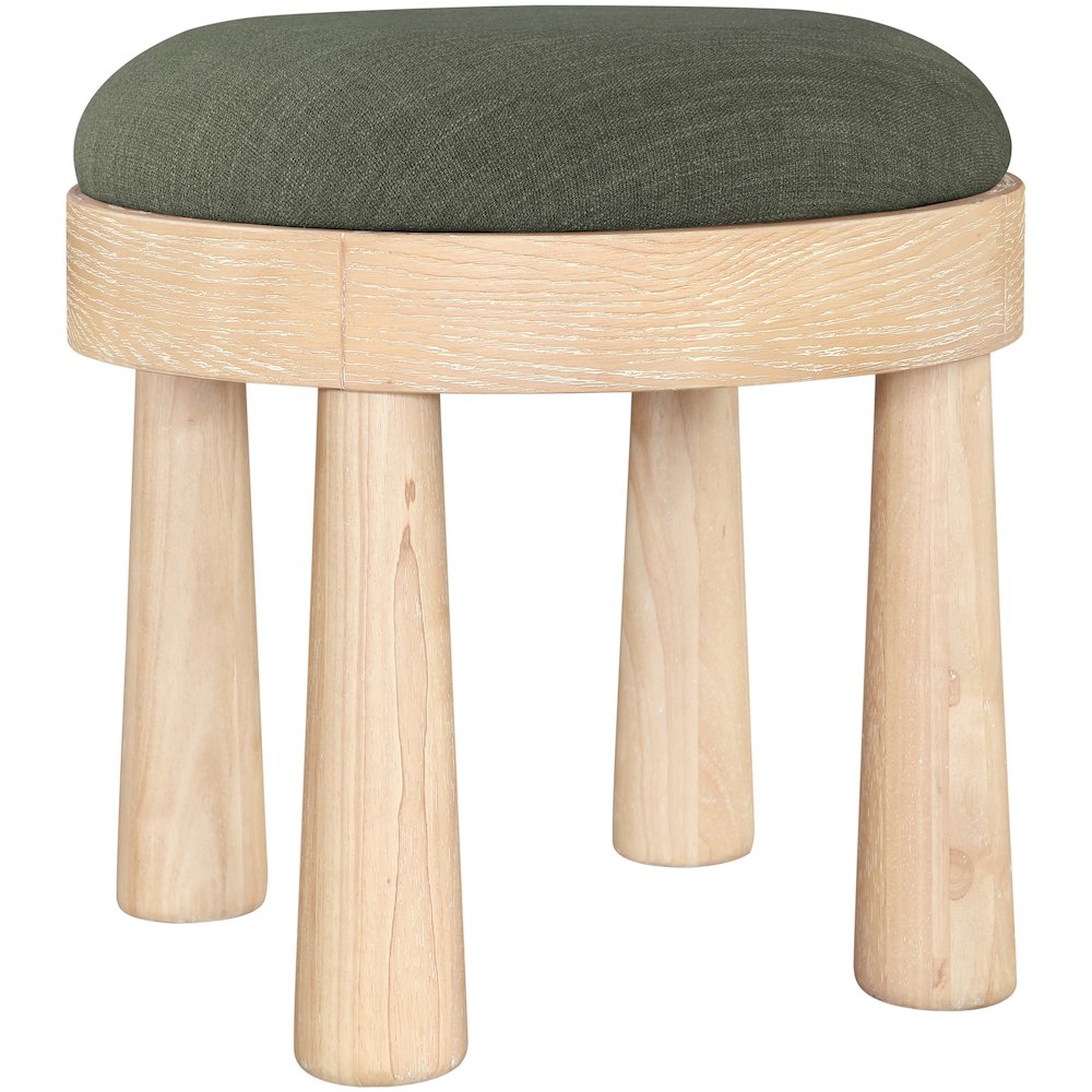 Larea Olive Linen Textured Fabric Upholstered Ottoman. Picture 3