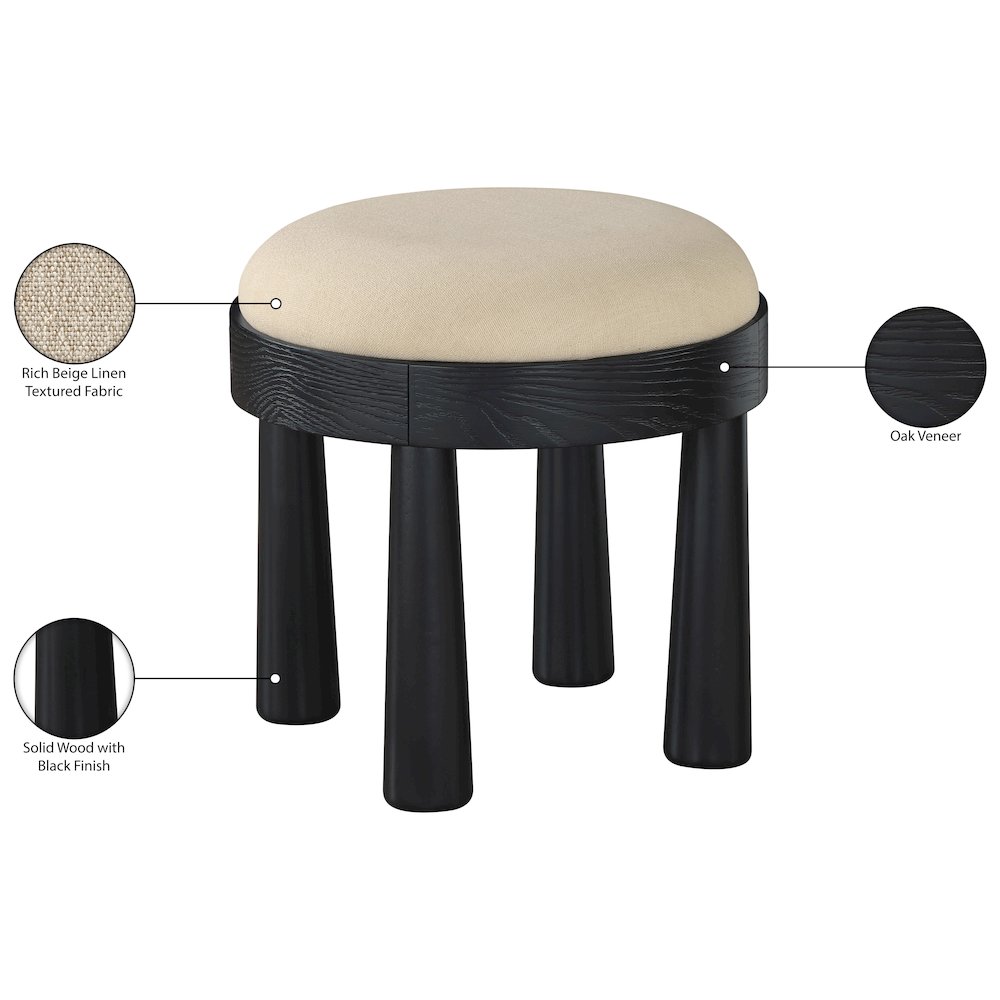 Larea Beige Linen Textured Fabric Upholstered Ottoman. Picture 7