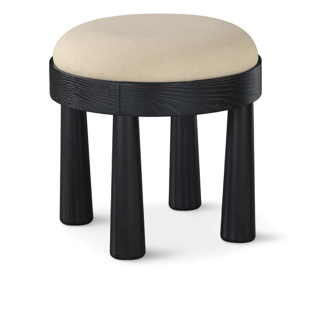 Larea Beige Linen Textured Fabric Upholstered Ottoman. Picture 1