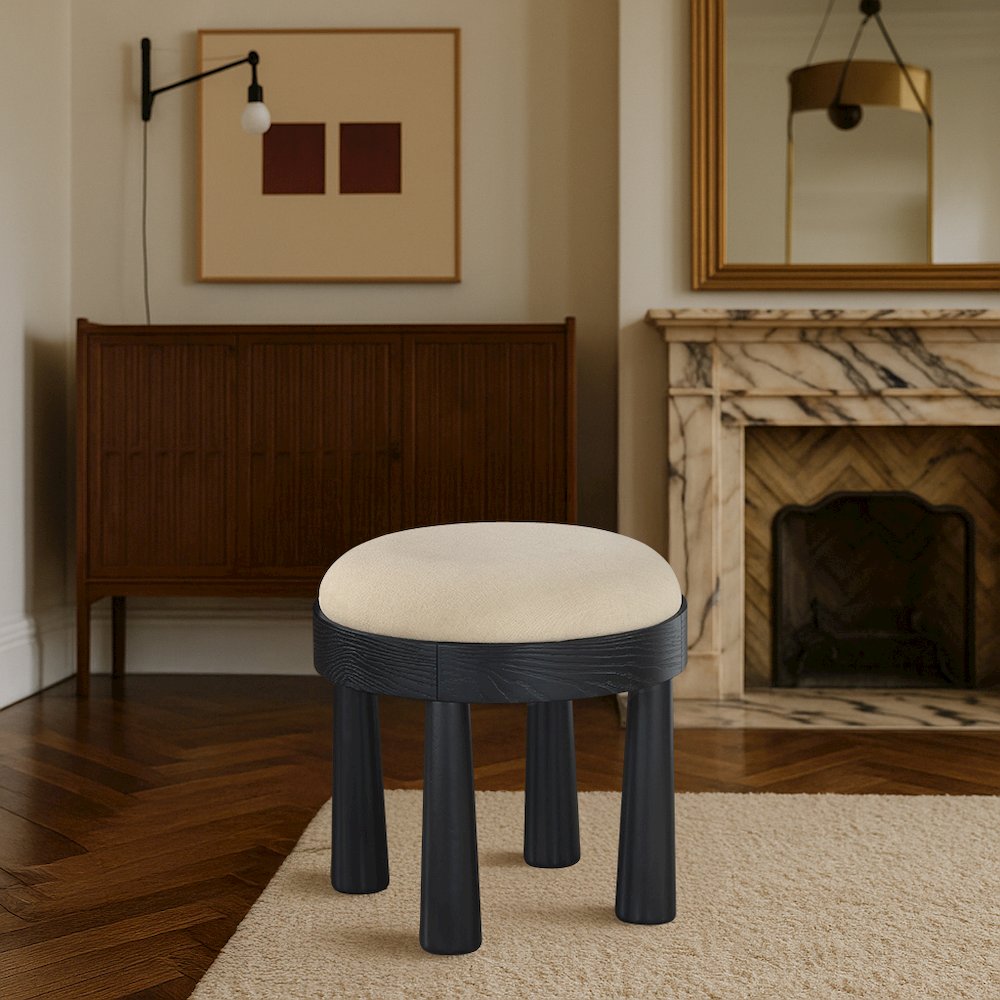 Larea Beige Linen Textured Fabric Upholstered Ottoman. Picture 2