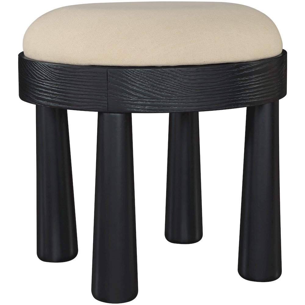 Larea Beige Linen Textured Fabric Upholstered Ottoman. Picture 3