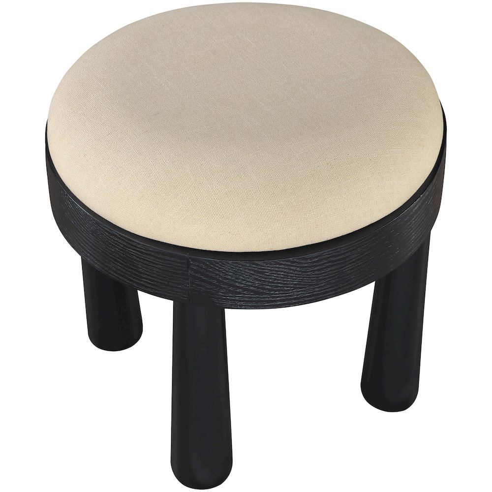 Larea Beige Linen Textured Fabric Upholstered Ottoman. Picture 4