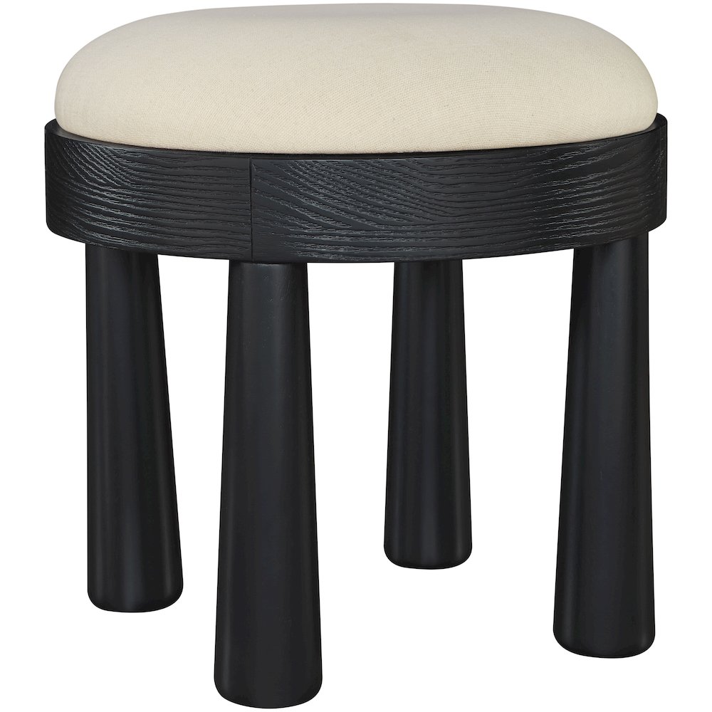 Larea Cream Linen Textured Fabric Upholstered Ottoman. Picture 3