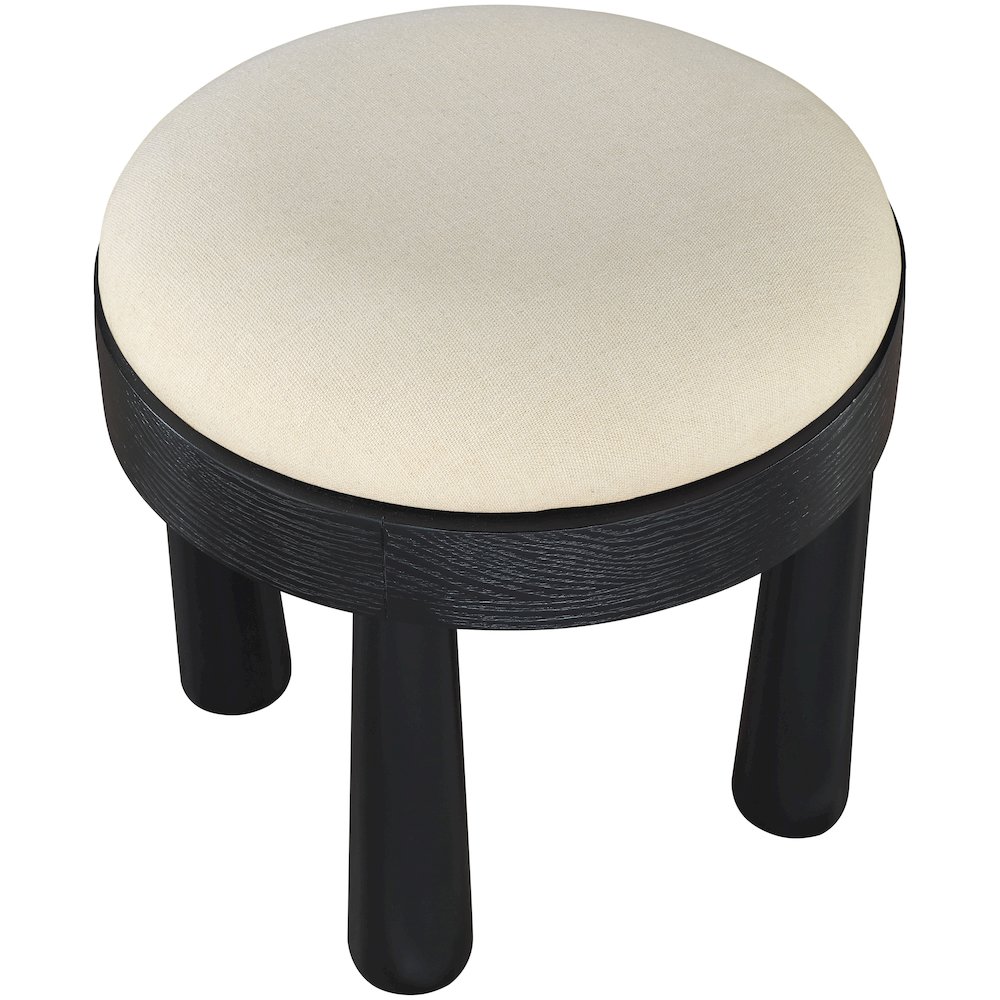 Larea Cream Linen Textured Fabric Upholstered Ottoman. Picture 4