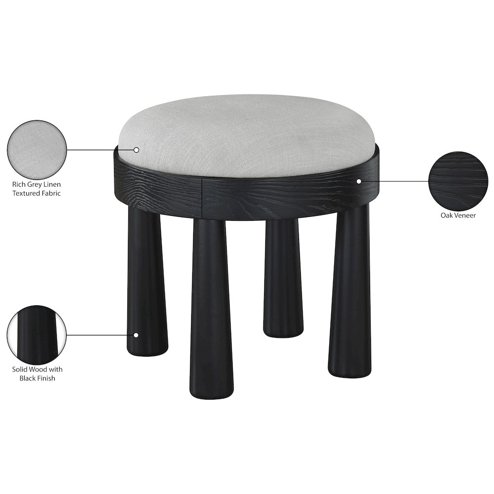 Larea Grey Linen Textured Fabric Upholstered Ottoman. Picture 7