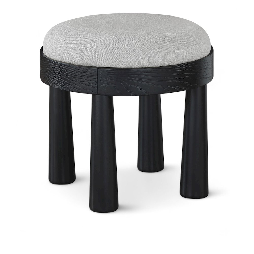 Larea Grey Linen Textured Fabric Upholstered Ottoman. Picture 1