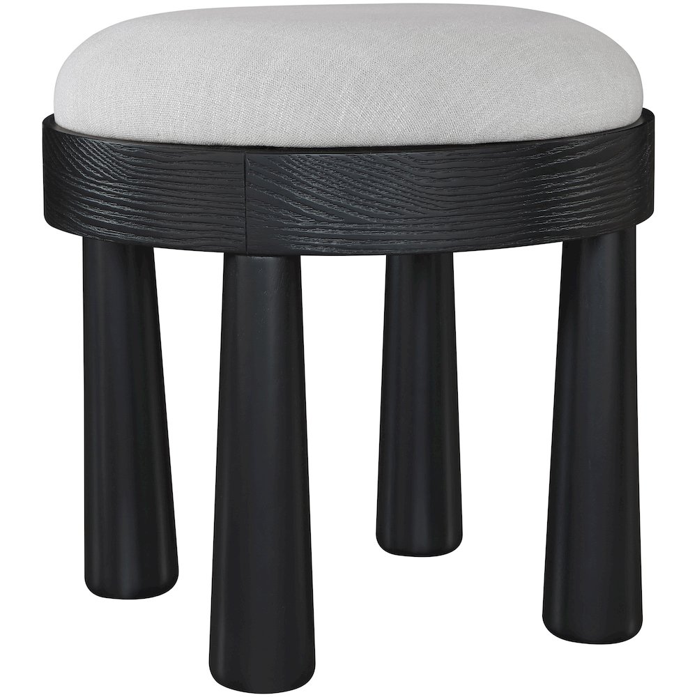 Larea Grey Linen Textured Fabric Upholstered Ottoman. Picture 3