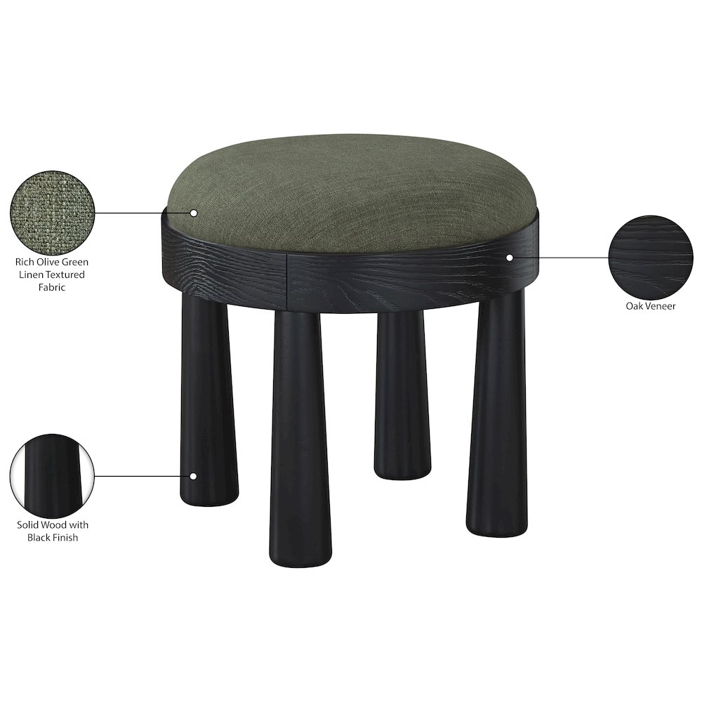 Larea Olive Linen Textured Fabric Upholstered Ottoman. Picture 7