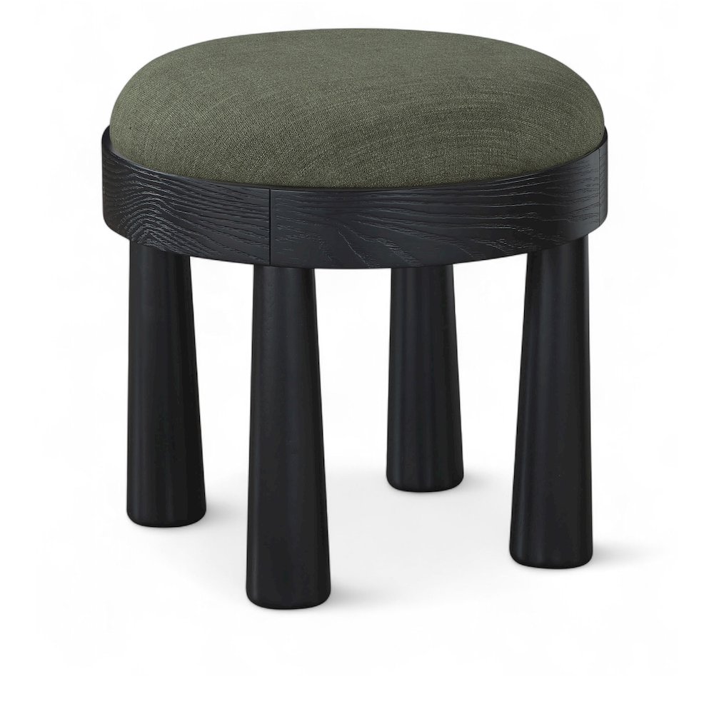 Larea Olive Linen Textured Fabric Upholstered Ottoman. Picture 1