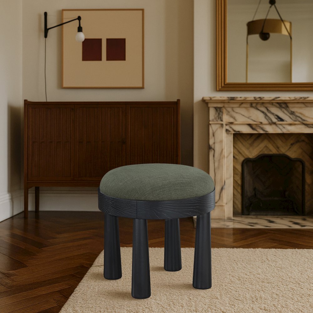 Larea Olive Linen Textured Fabric Upholstered Ottoman. Picture 2
