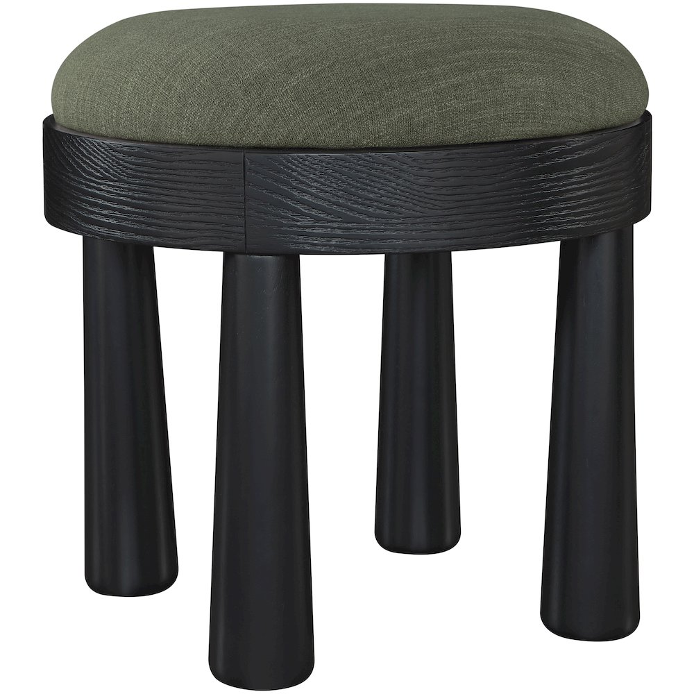 Larea Olive Linen Textured Fabric Upholstered Ottoman. Picture 3