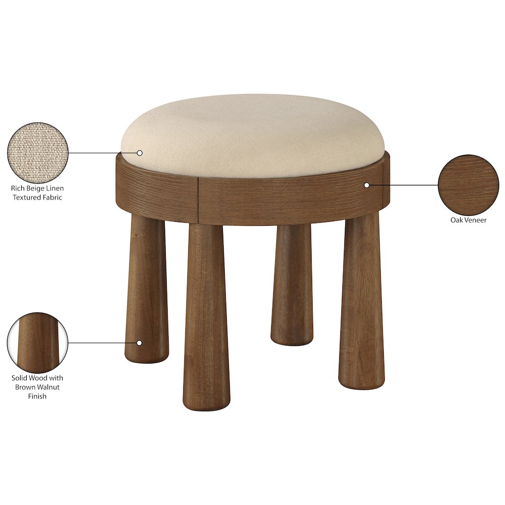 Larea Beige Linen Textured Fabric Upholstered Ottoman. Picture 7