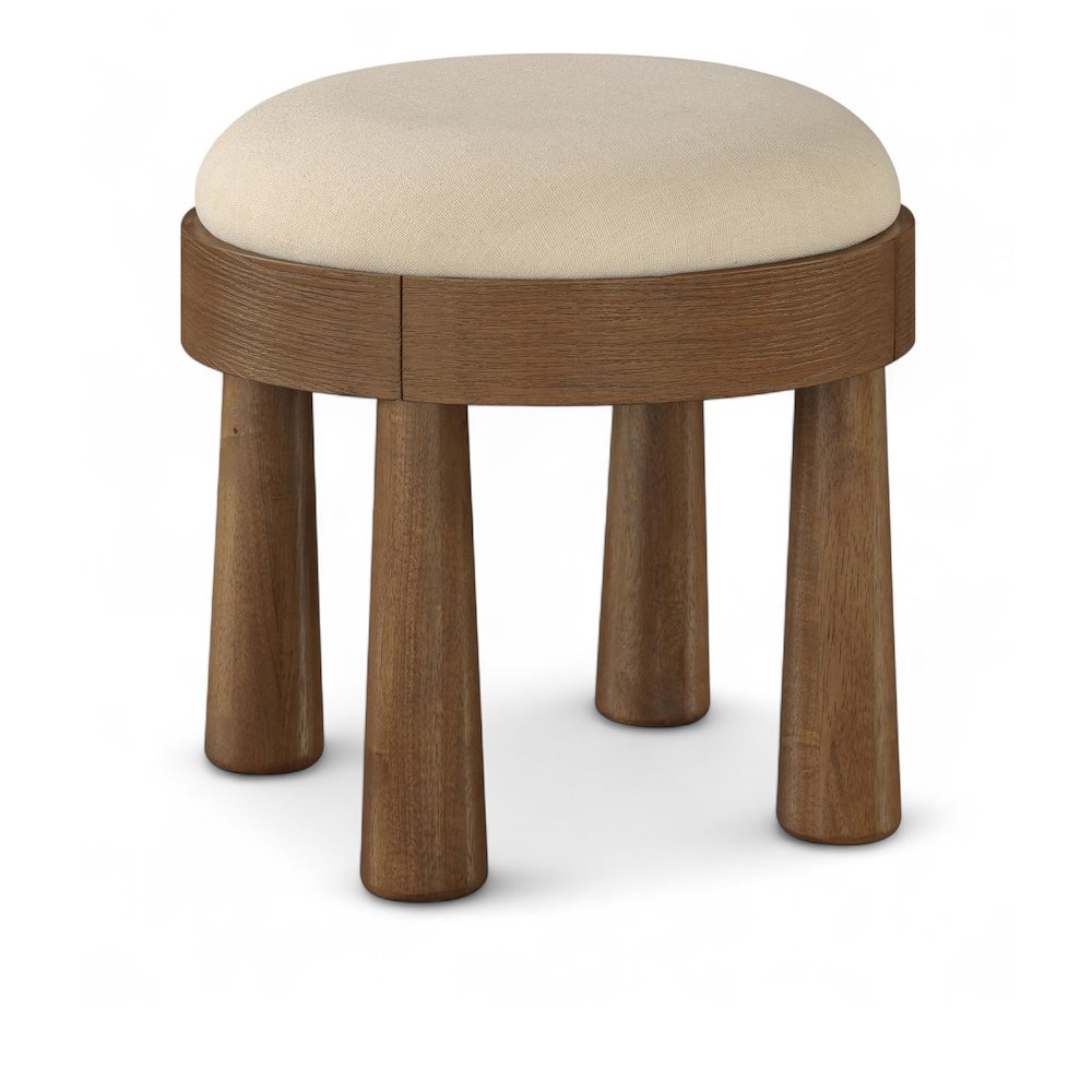 Larea Beige Linen Textured Fabric Upholstered Ottoman. Picture 1