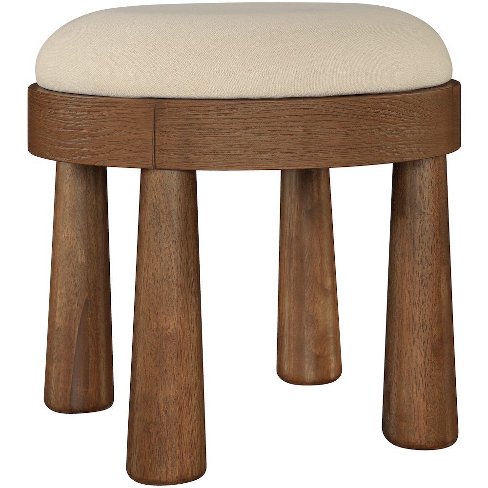Larea Beige Linen Textured Fabric Upholstered Ottoman. Picture 3