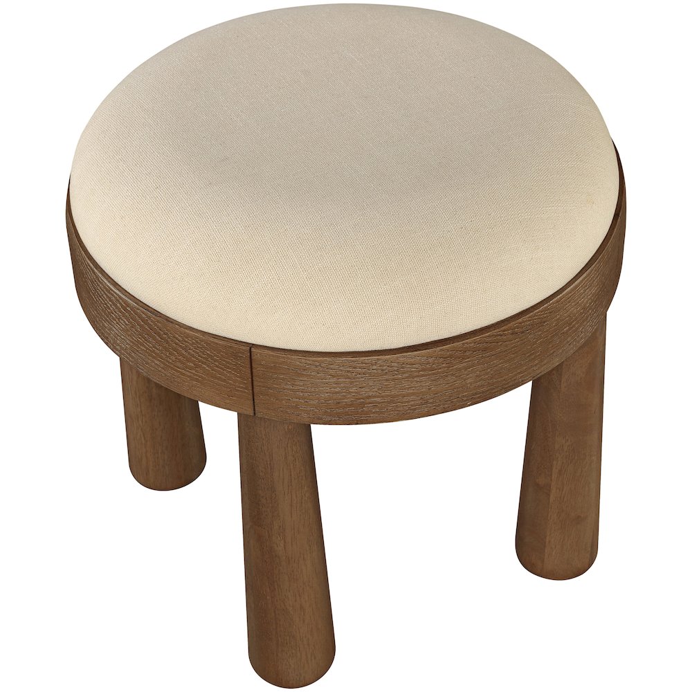 Larea Beige Linen Textured Fabric Upholstered Ottoman. Picture 4