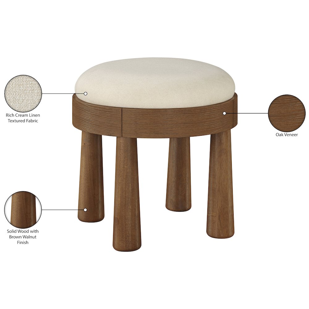 Larea Cream Linen Textured Fabric Upholstered Ottoman. Picture 7