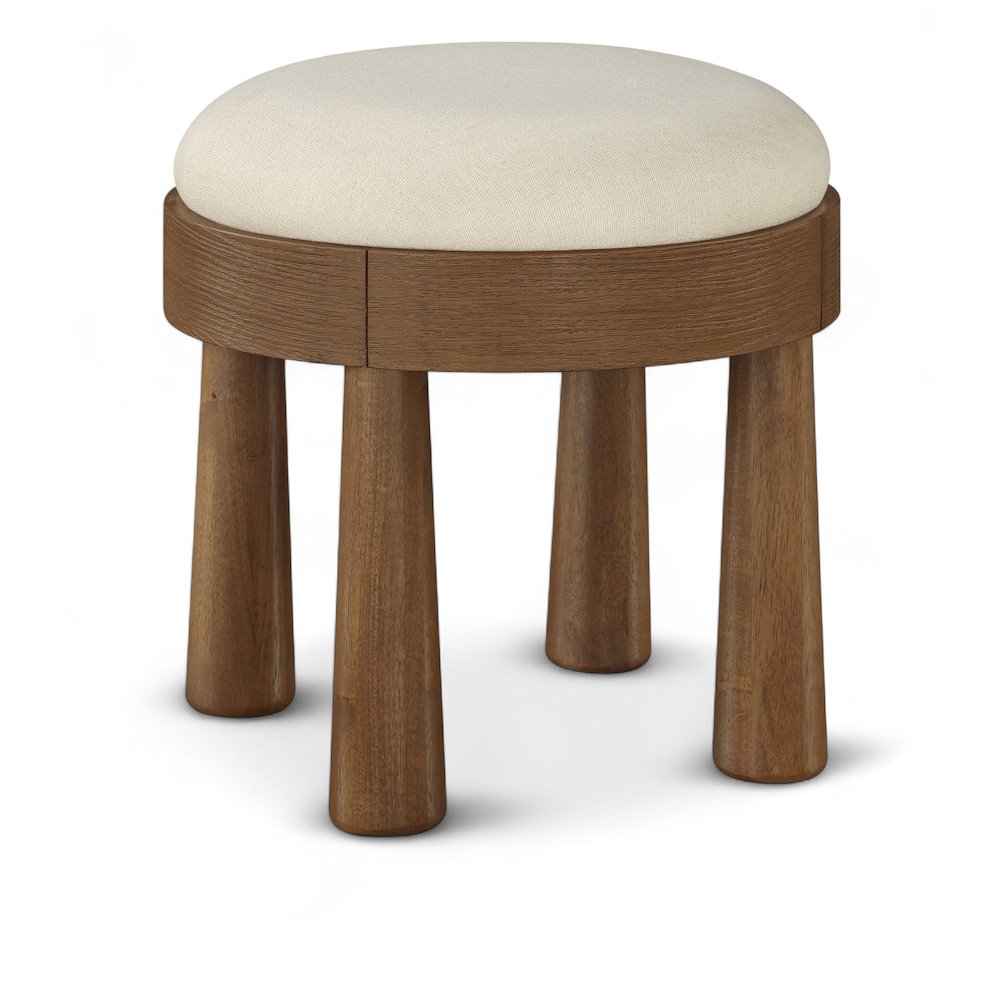 Larea Cream Linen Textured Fabric Upholstered Ottoman. Picture 1