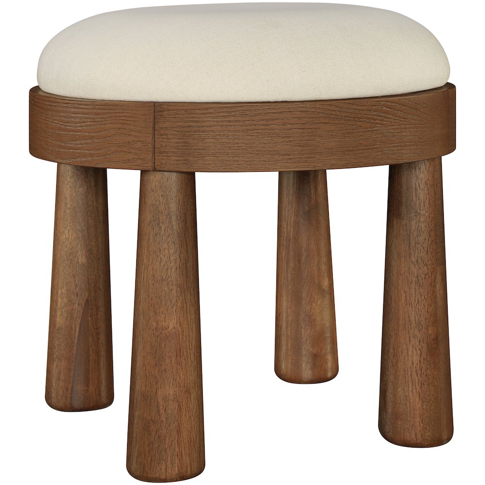 Larea Cream Linen Textured Fabric Upholstered Ottoman. Picture 3