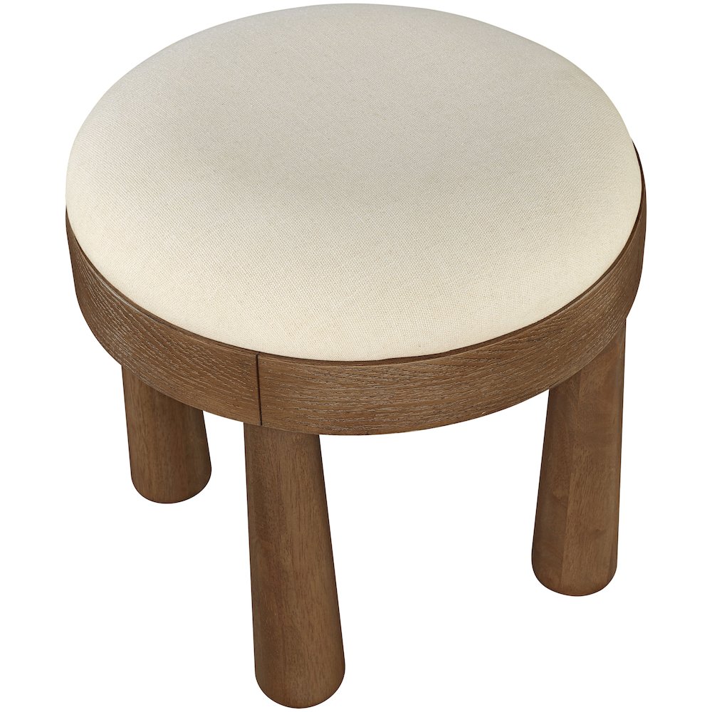 Larea Cream Linen Textured Fabric Upholstered Ottoman. Picture 4