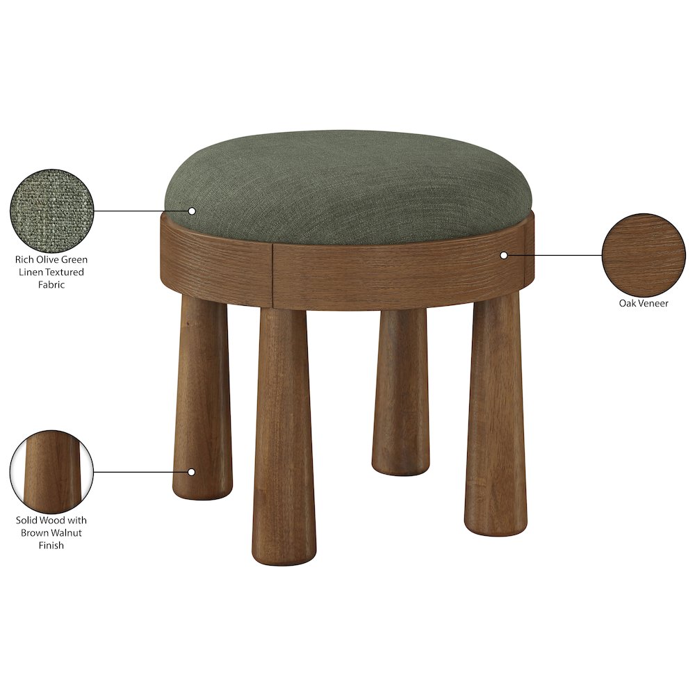Larea Olive Linen Textured Fabric Upholstered Ottoman. Picture 7