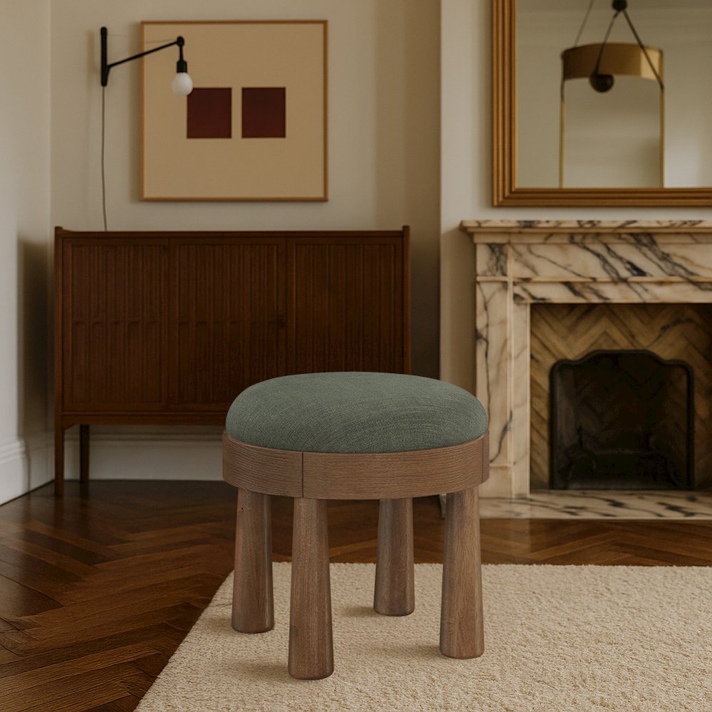 Larea Olive Linen Textured Fabric Upholstered Ottoman. Picture 2