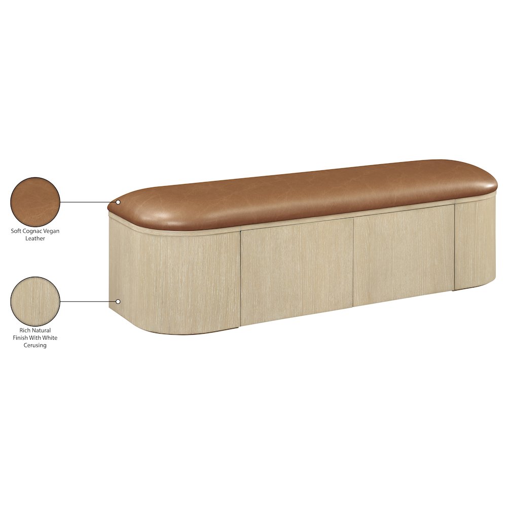 Velden Cognac Vegan Leather Upholstered Storage Bench. Picture 15