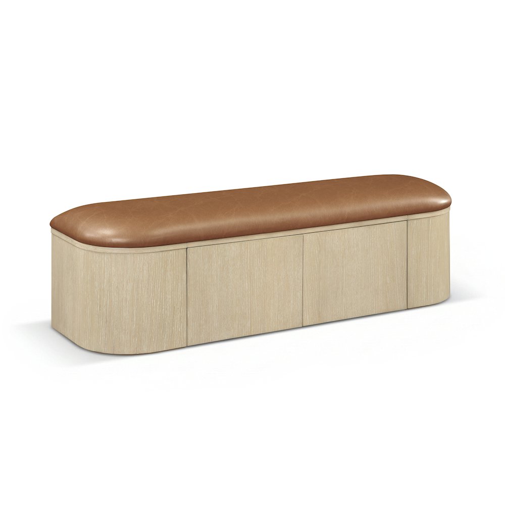 Velden Cognac Vegan Leather Upholstered Storage Bench. Picture 1