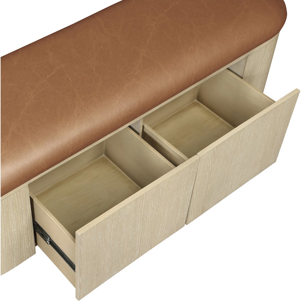 Velden Cognac Vegan Leather Upholstered Storage Bench. Picture 11