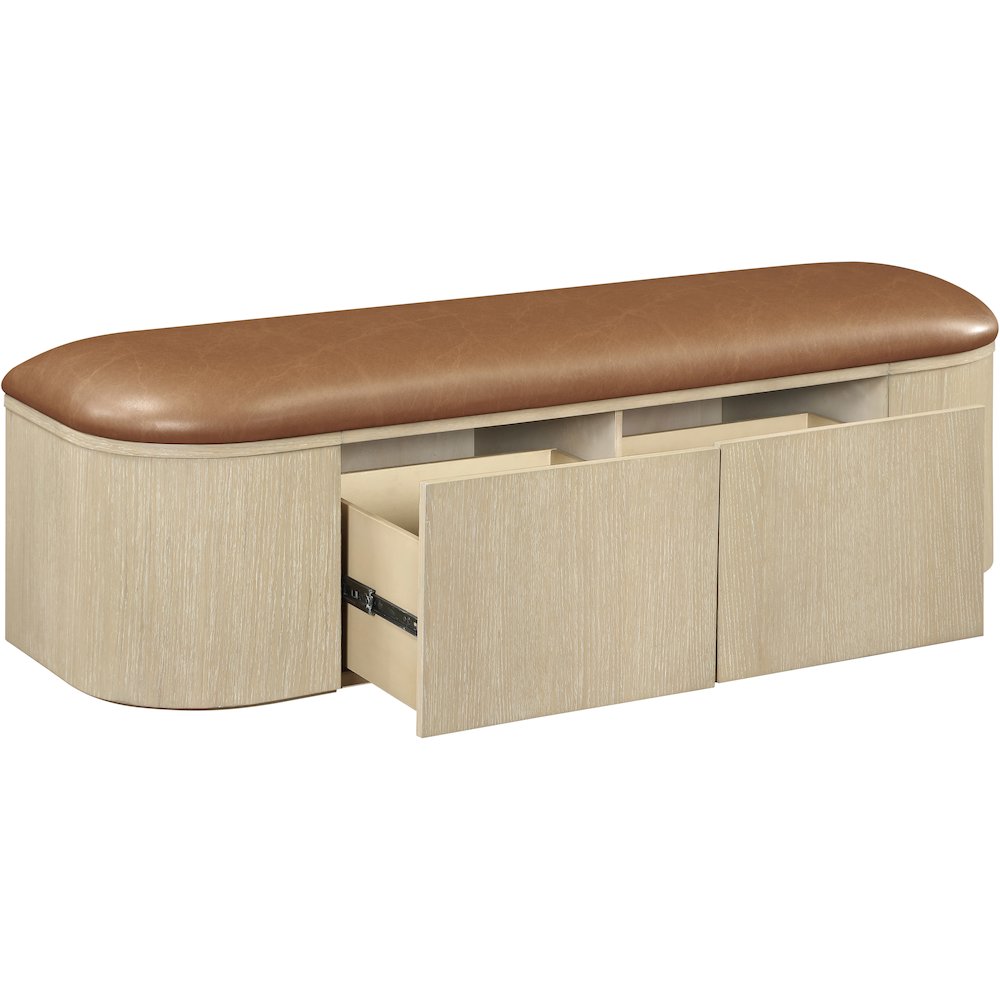 Velden Cognac Vegan Leather Upholstered Storage Bench. Picture 3