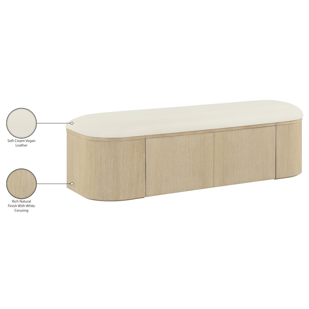 Velden Cream Vegan Leather Upholstered Storage Bench. Picture 15