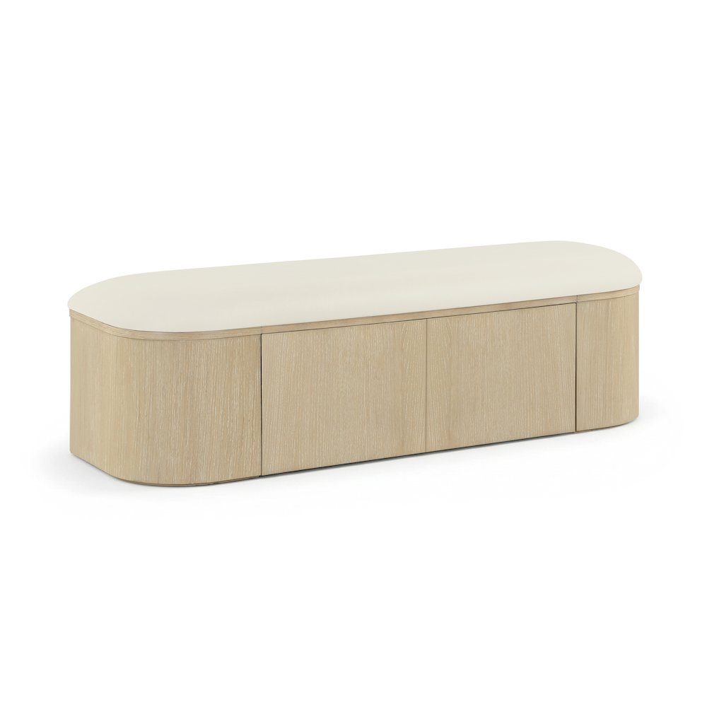 Velden Cream Vegan Leather Upholstered Storage Bench. Picture 1